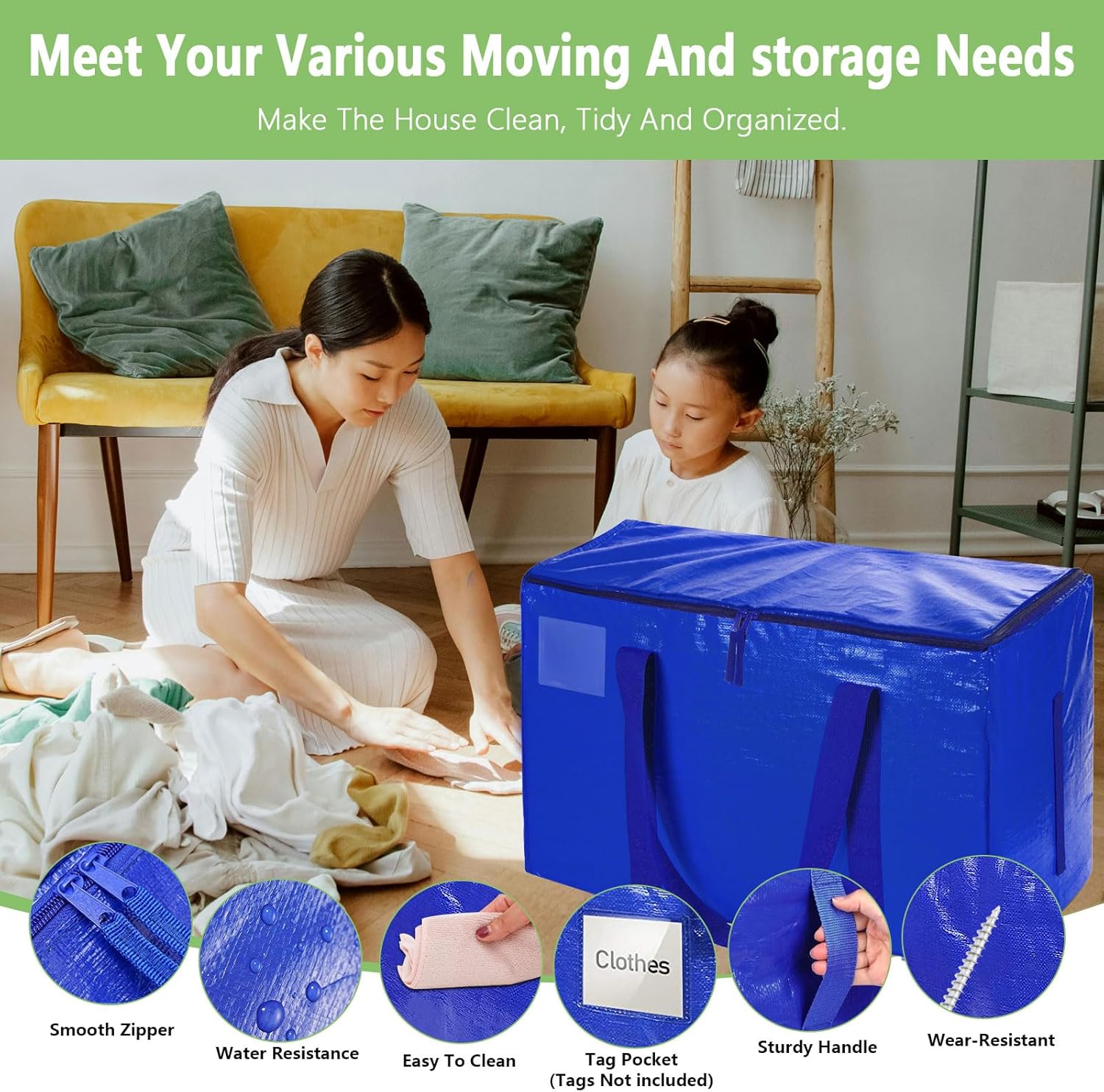 CARLA HOME 12-Pack Large Moving Storage Bags with Zippers & Handles with 95 view 5