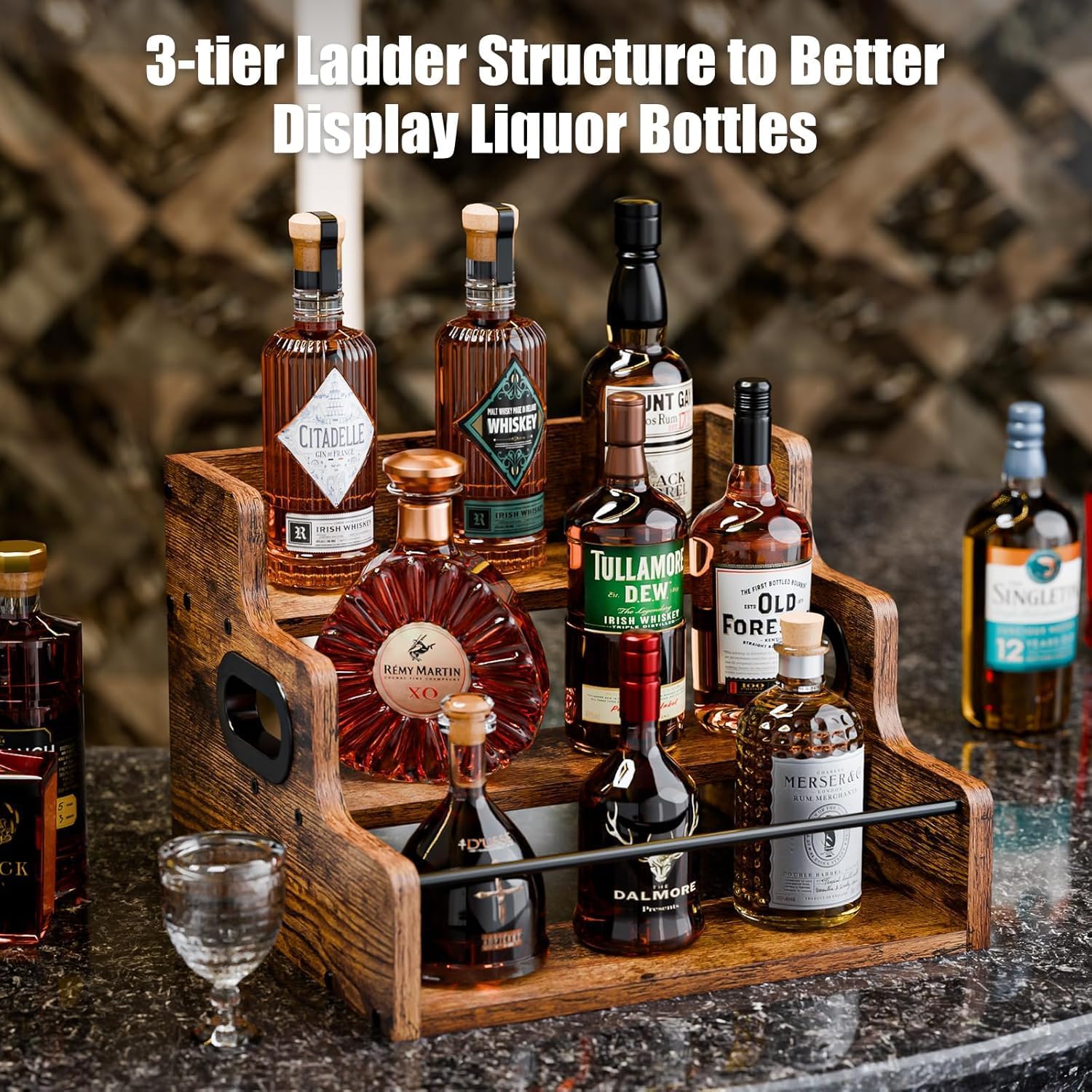 CARLA HOME 3-Tier Liquor Bottle Display Shelf Rack Bar Organizer for Whiskey view 4