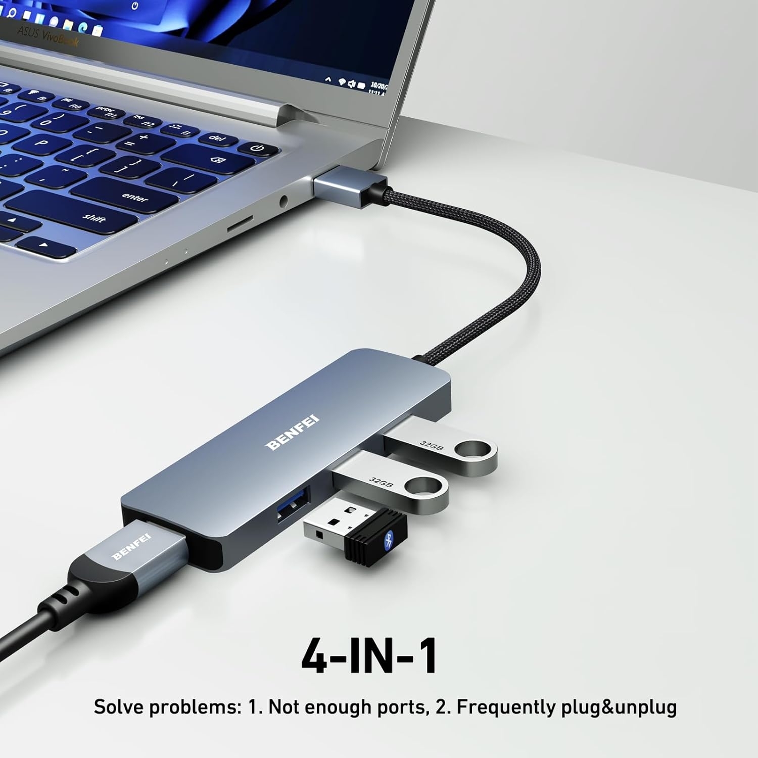 BENFEI USB 3.0 4-port Hub USB A Splitter Ultra-Slim view 2