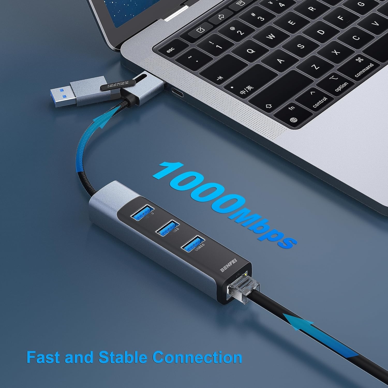 BENFEI 350GY 2-in-1 USB-C+USB 3.0 to RJ45 Gigabit Ethernet Port + 3-Port USB view 2
