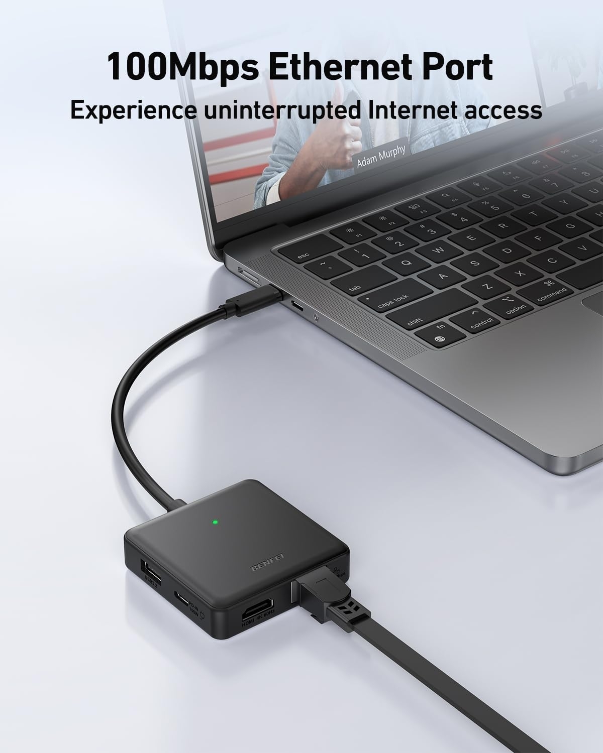 BENFEI 399BK 6-in-1 USB-C HUB to HDMI(8K)+USB3.2(10Gbps)+USB2.0x2+PD100W+RJ45 view 4