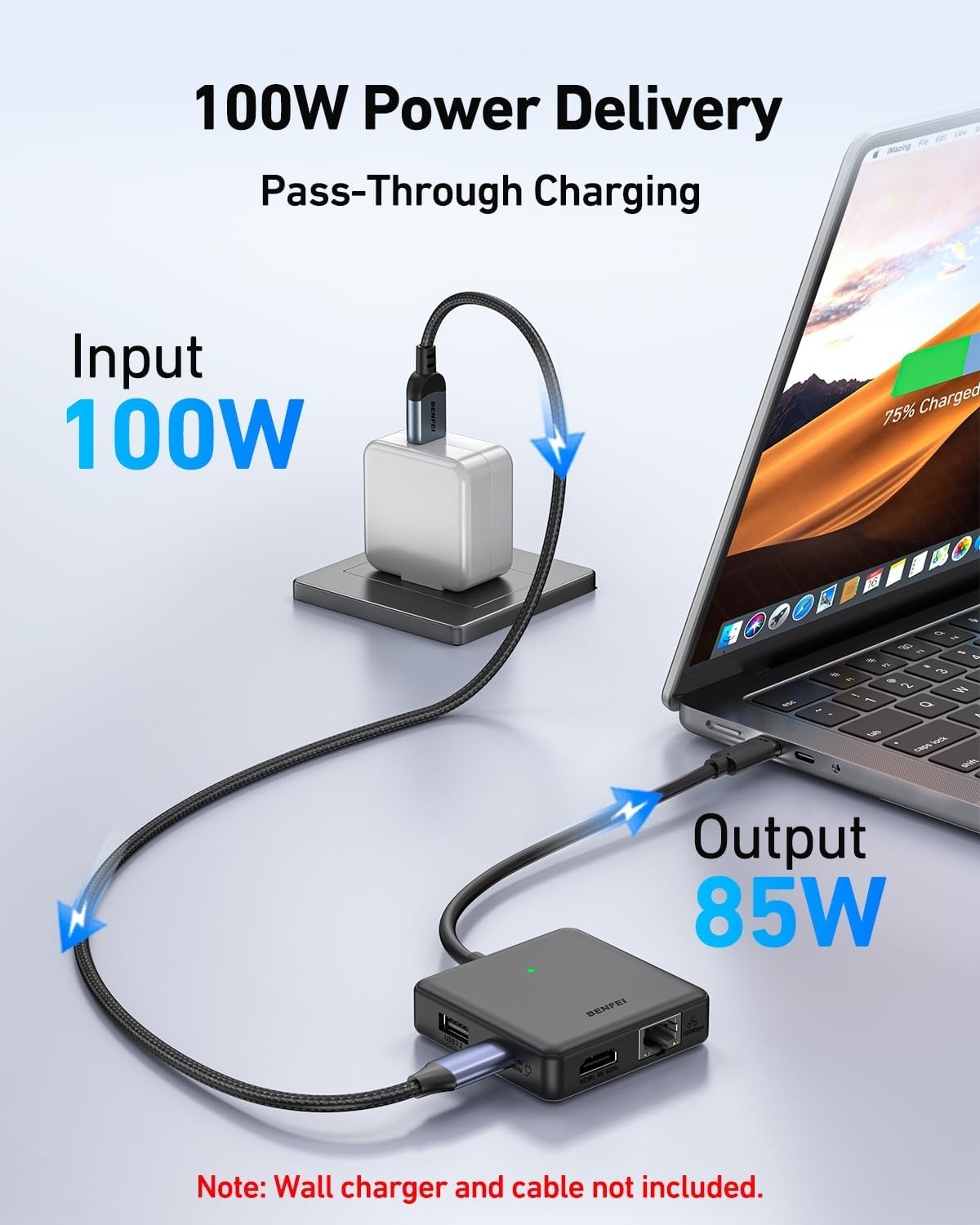 BENFEI 399BK 6-in-1 USB-C HUB to HDMI(8K)+USB3.2(10Gbps)+USB2.0x2+PD100W+RJ45 view 6