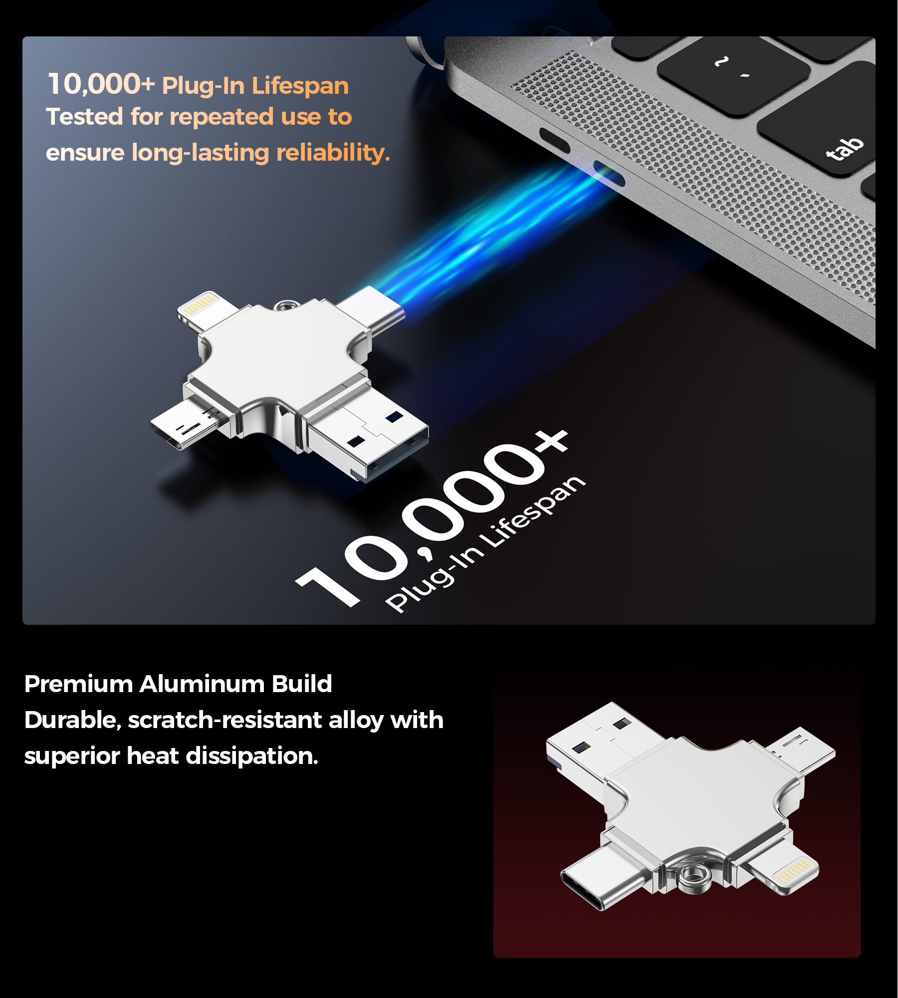 Choetech CR-002-SL EasyGO A+C+Micro+lighting four in one card reader view 4