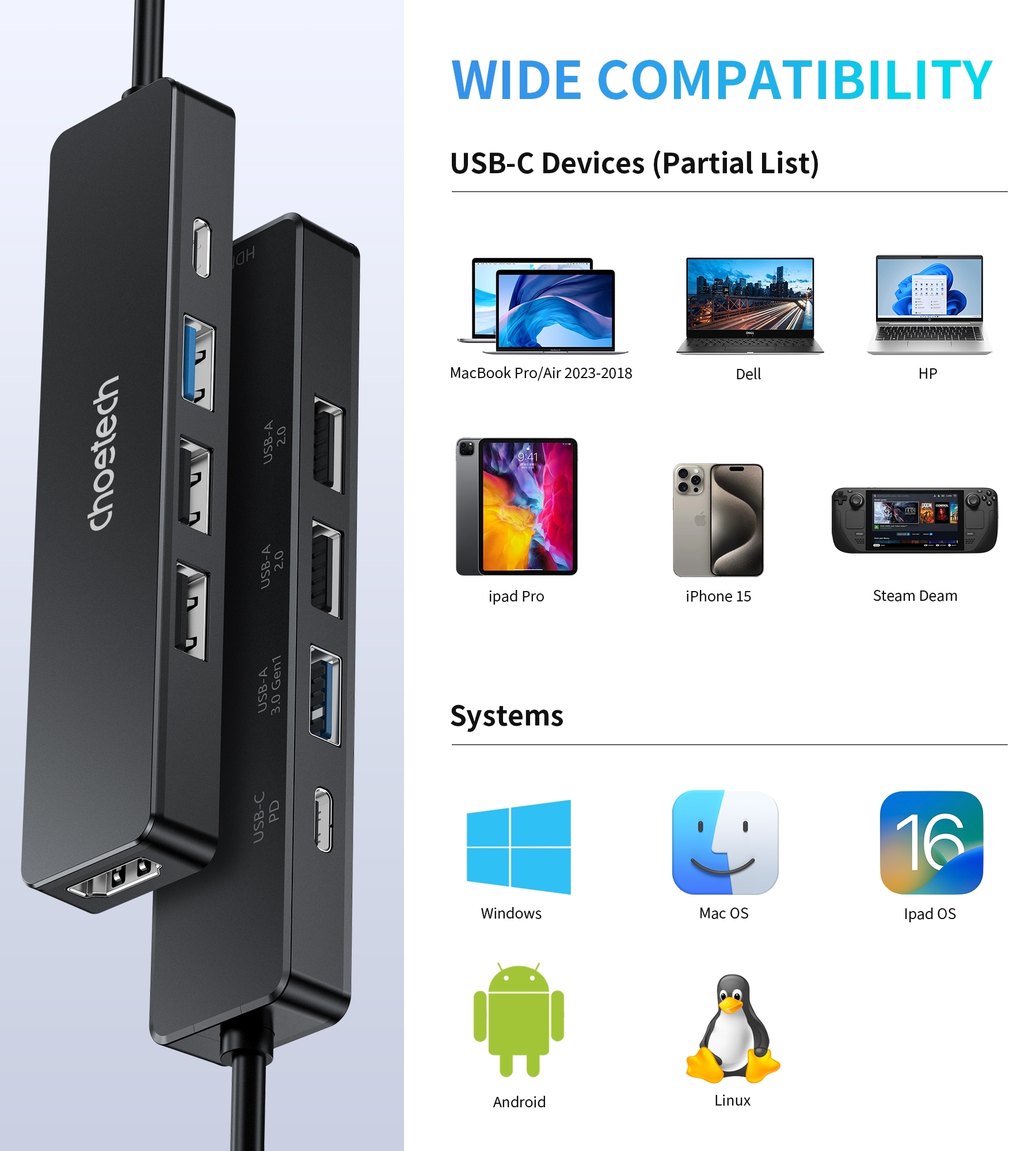 CHOETECH HUB-M80 Hub 5-in-1 Multifunctional Hub view 2