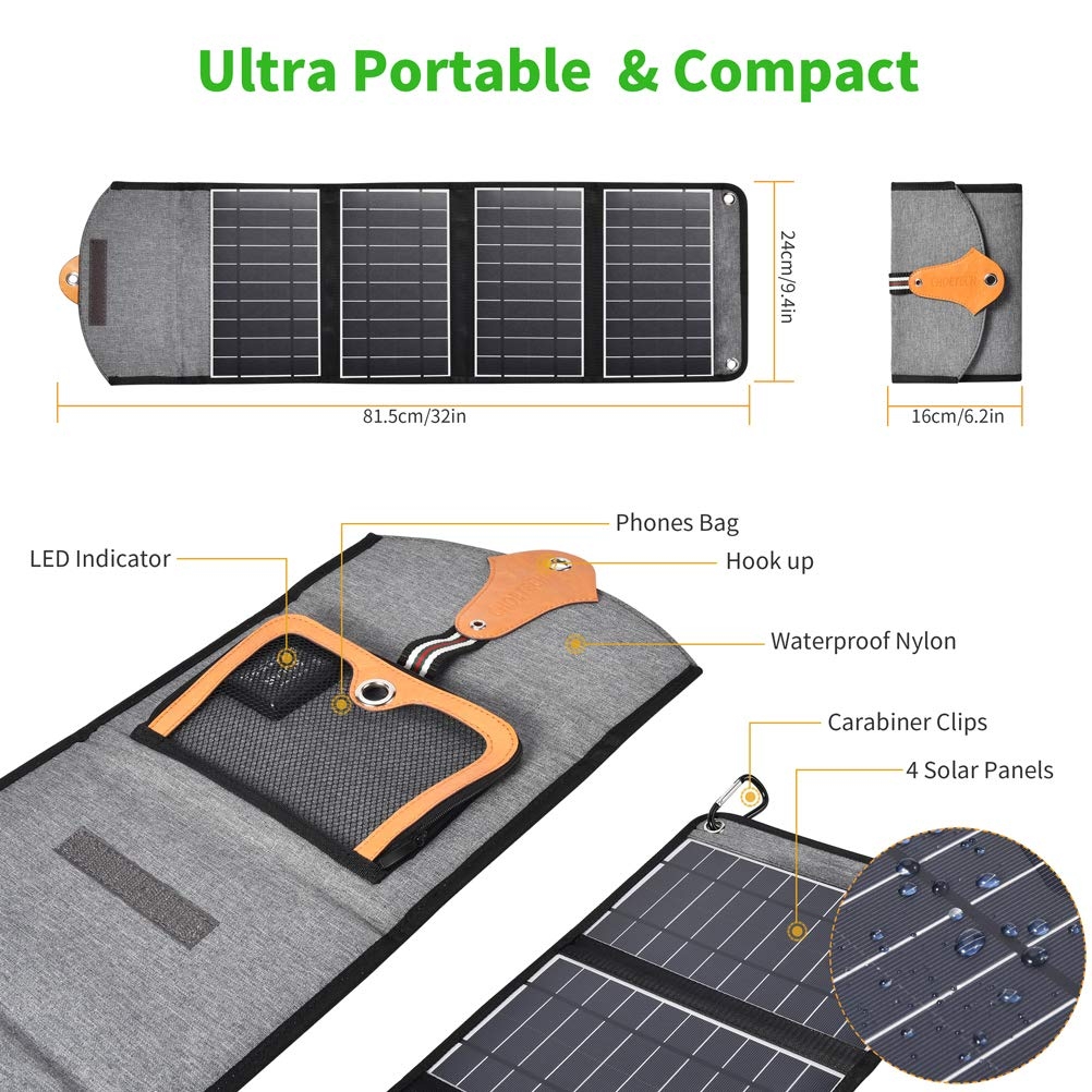 CHOETECH SC005 22W Portable Waterproof Foldable Solar Panel Charger (Dual USB view 3