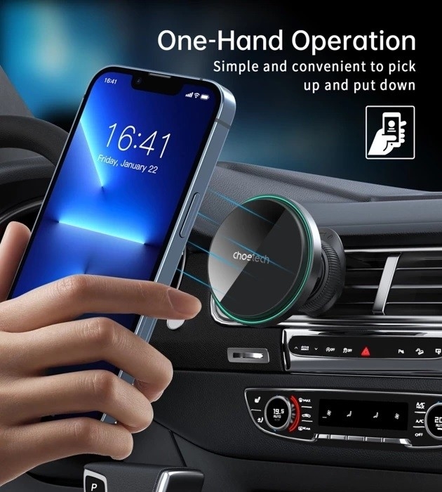 CHOETECH T204-F 15W Magnetic Car Charger Holder with LED Light (Aluminium view 3