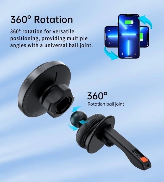 CHOETECH T204-F 15W Magnetic Car Charger Holder with LED Light (Aluminium view 4