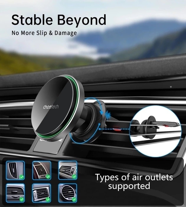 CHOETECH T205-F 15W Magnetic Car Charger Holder with LED Light (PC housing) view 5
