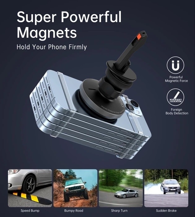 CHOETECH T205-F 15W Magnetic Car Charger Holder with LED Light (PC housing) view 7