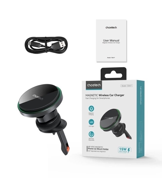 CHOETECH T205-F 15W Magnetic Car Charger Holder with LED Light (PC housing) view 9