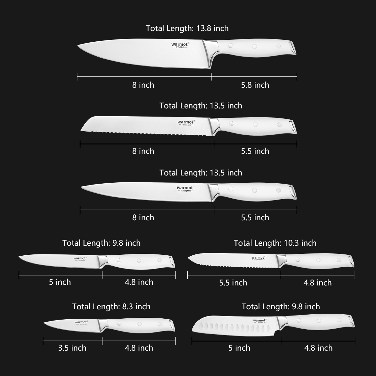 Warmot 7-Piece Ultra Sharp Chefs Knife Set with Gift Box (888-7) view 3
