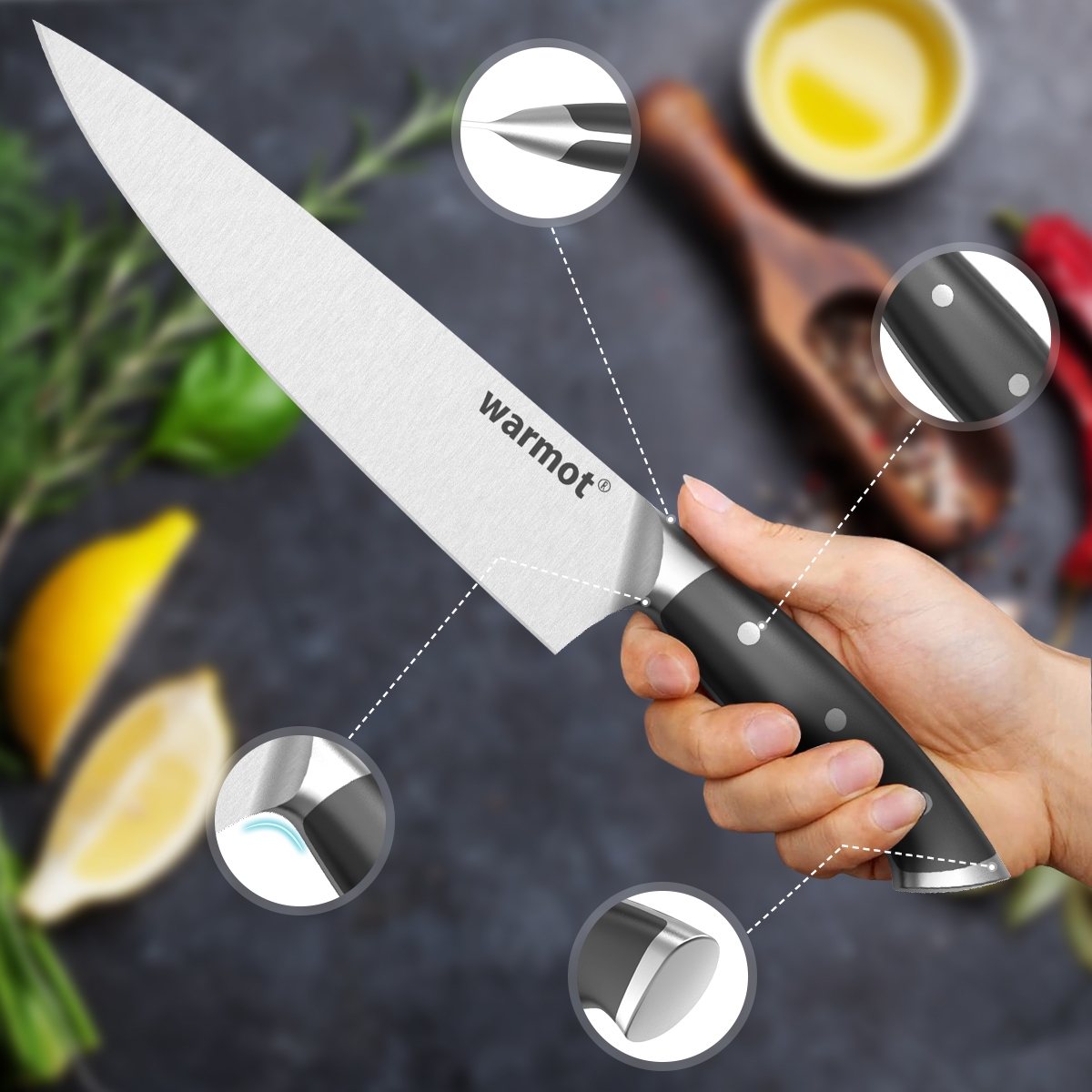 Warmot 3-Piece High Carbon Stainless Steel Ultra Chef Knife Set with Gift Box view 5