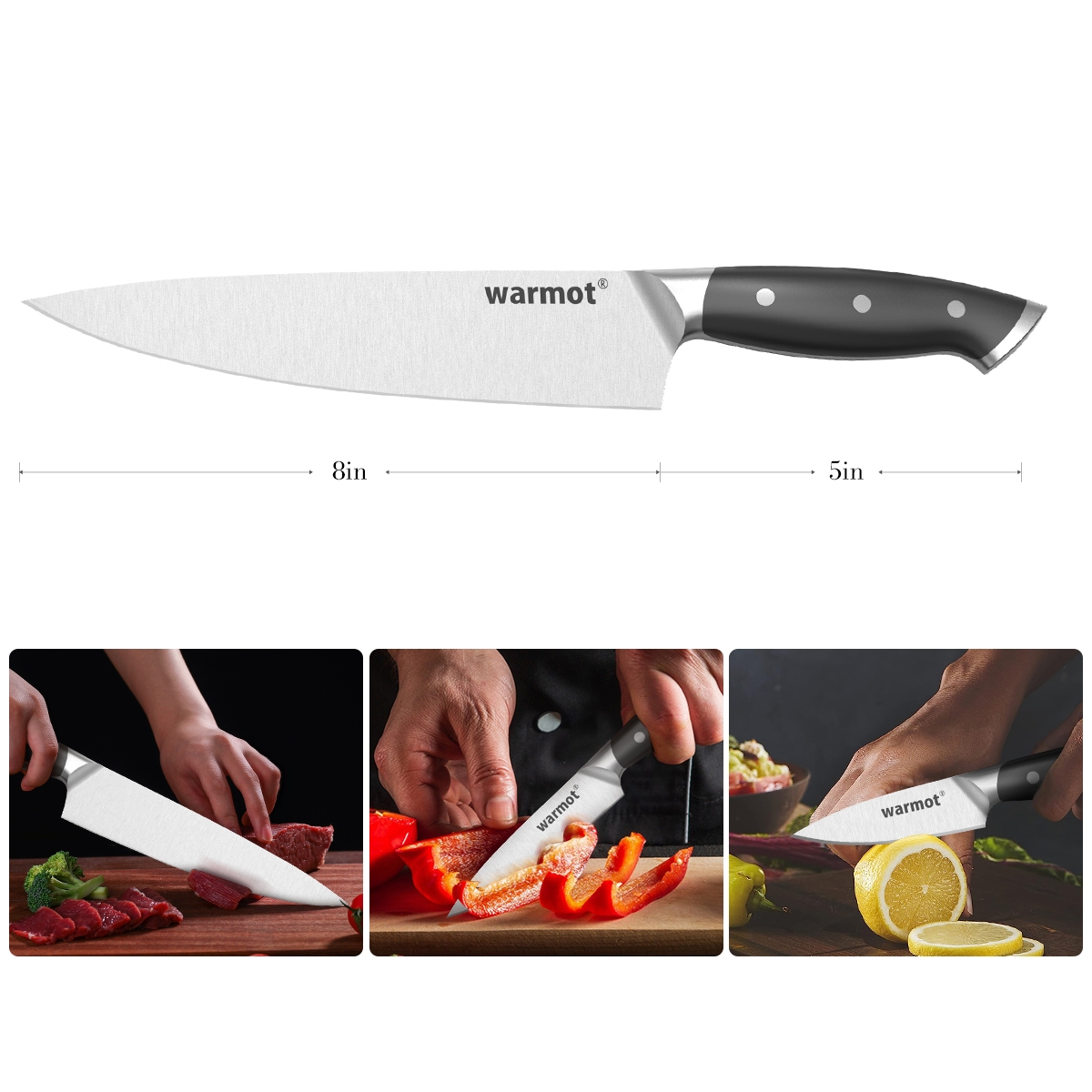 Warmot 3-Piece High Carbon Stainless Steel Ultra Chef Knife Set with Gift Box view 7