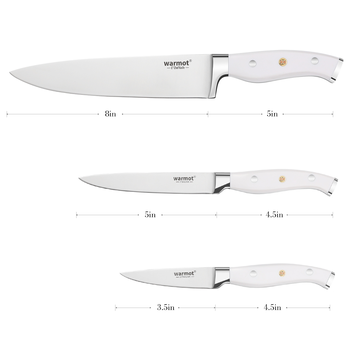 Warmot 3-Piece Ultra Sharp Chefs Knife Set with Gift Box (956-3) view 3
