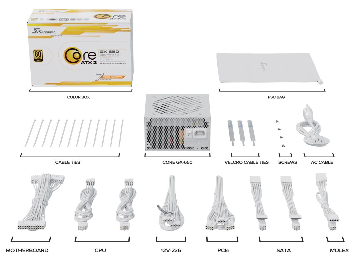 Seasonic CORE GX-650 White ATX 3.1 650W (SRP-CGX651-A5A32SF-WHITE) view 7