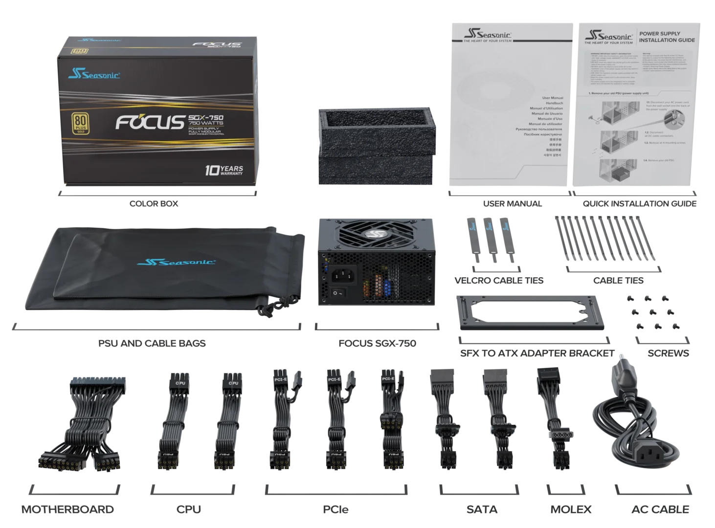 Seasonic FOCUS SGX-750 (2021) 750W Modular 80 Plus Gold PSU view 8