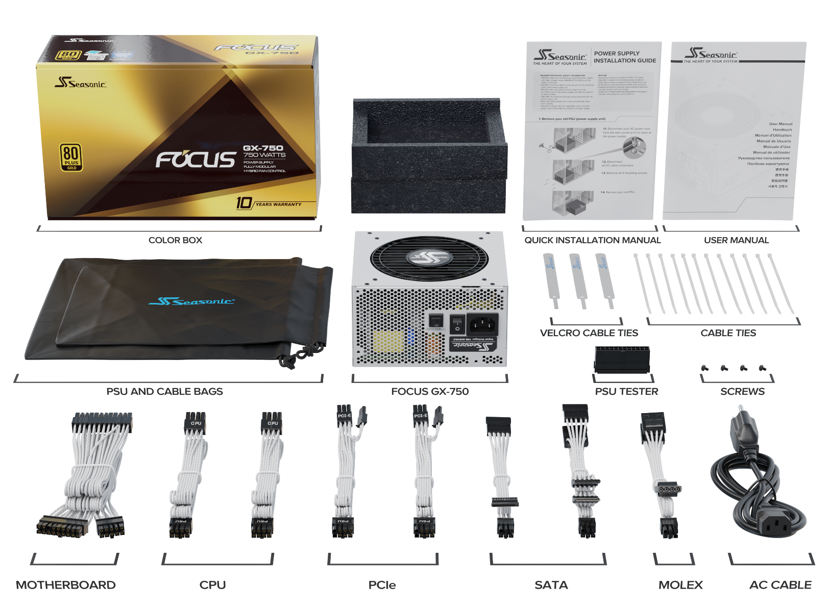 Seasonic FOCUS GX-750 White 750W ATX 3.0 Gold Modular PSU view 9
