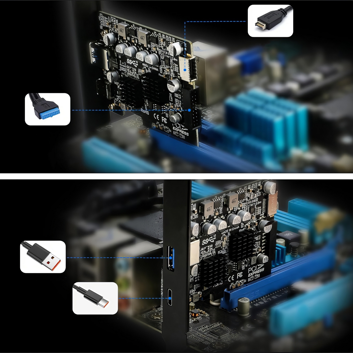 Simplecom EC315 PCIe x4 to 4-Port USB 3.2 Gen II 10Gbps Type-C and Type-A with view 4