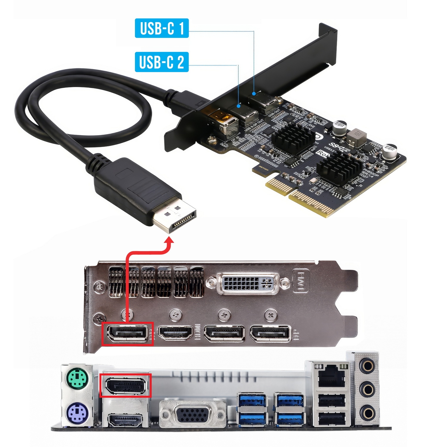 Simplecom EC365 PCIe x4 to 2-Port USB 3.2 Gen II Type-C with Mini DisplayPort view 5