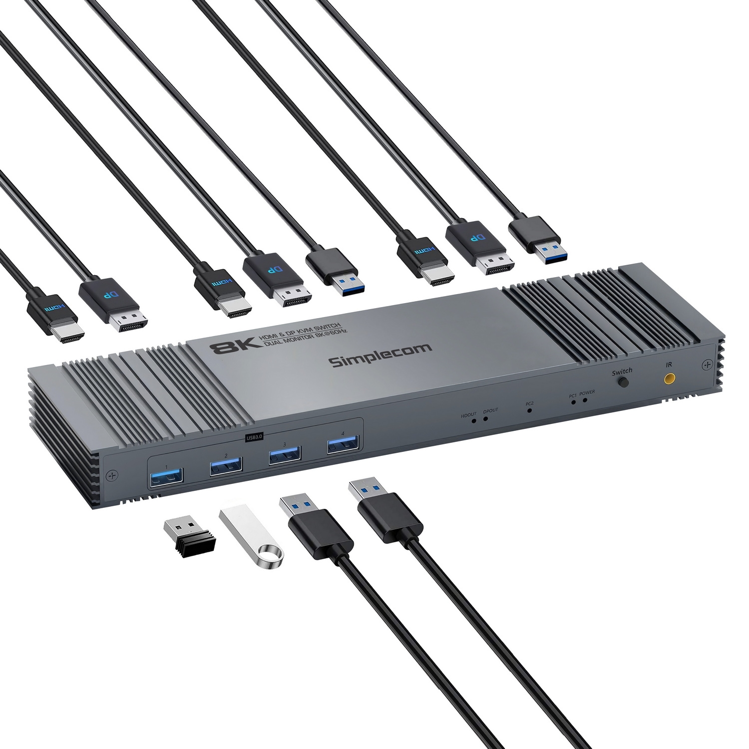Simplecom KM490 HDMI and DisplayPort Dual Monitor KVM Switch for 2 Computers view 2
