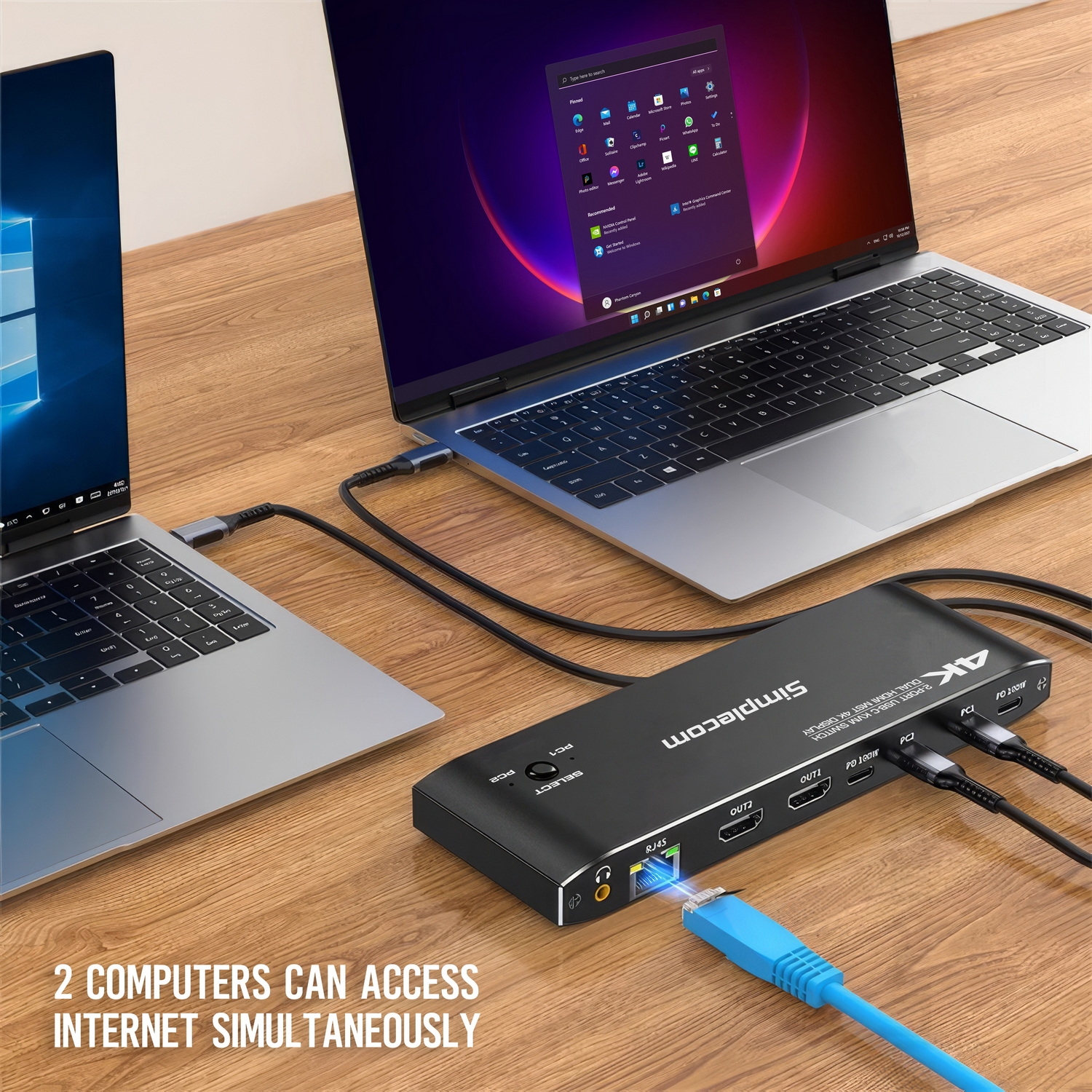 Simplecom KM590 2-Port USB-C Dual 4K HDMI Monitor KVM Switch and Docking view 4