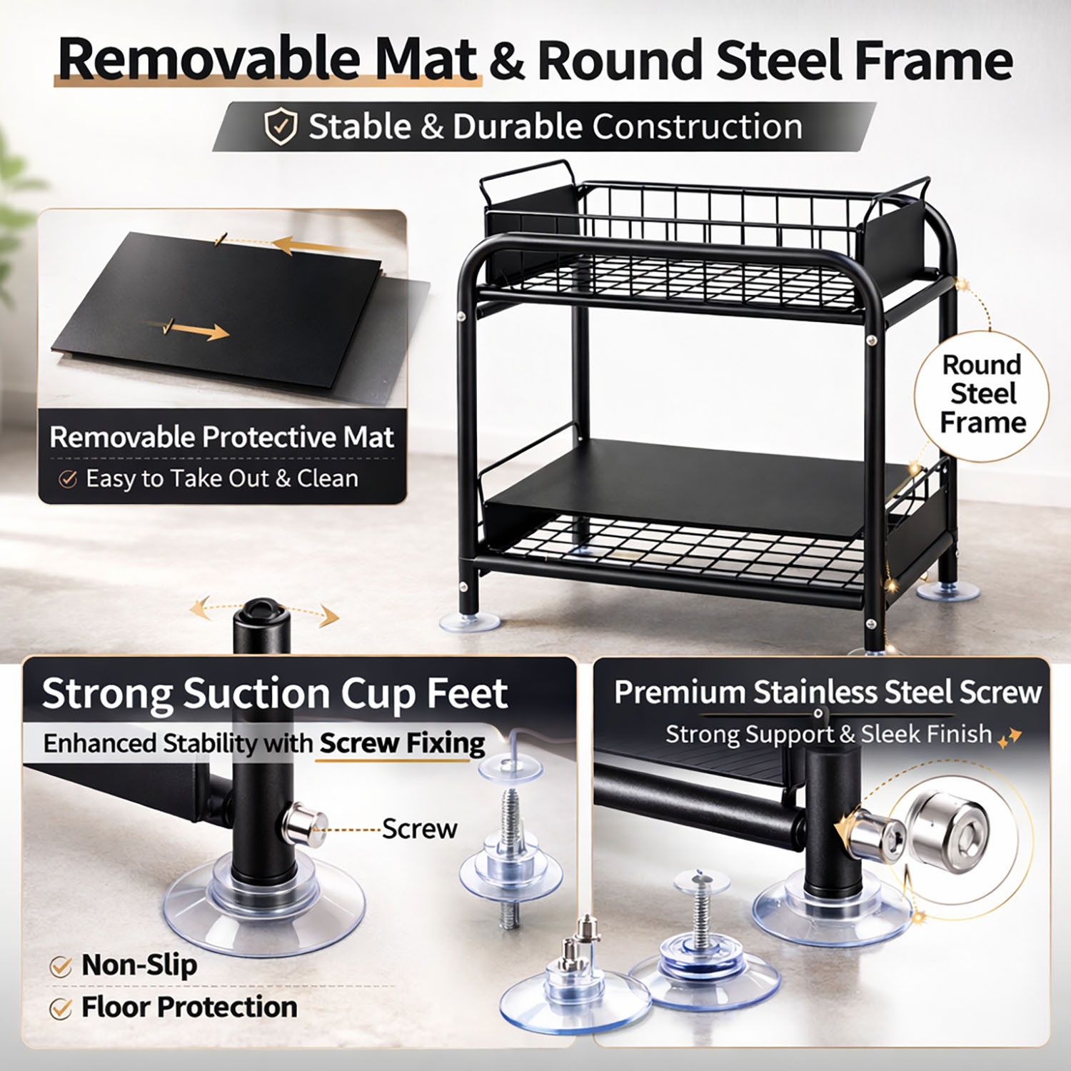2 Tier Under Sink Storage Rack Kitchen Organizer Steel Frame with Removable view 7