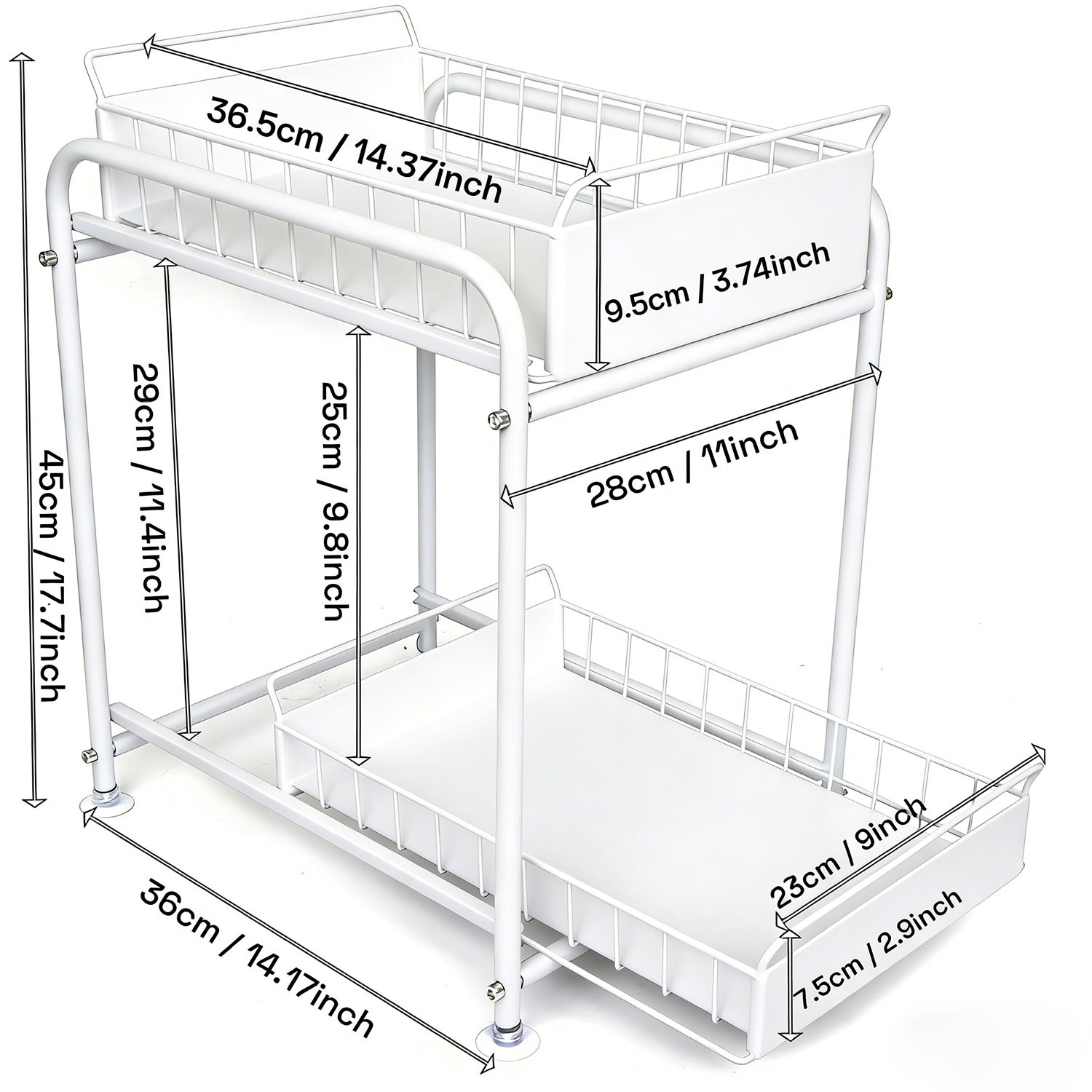 2 Tier Under Sink Storage Rack Kitchen Organizer Steel Frame with Removable view 3