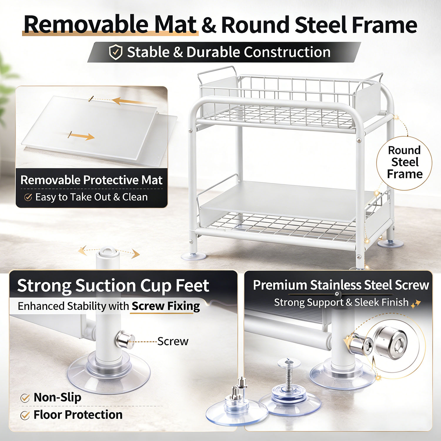 2 Tier Under Sink Storage Rack Kitchen Organizer Steel Frame with Removable view 6