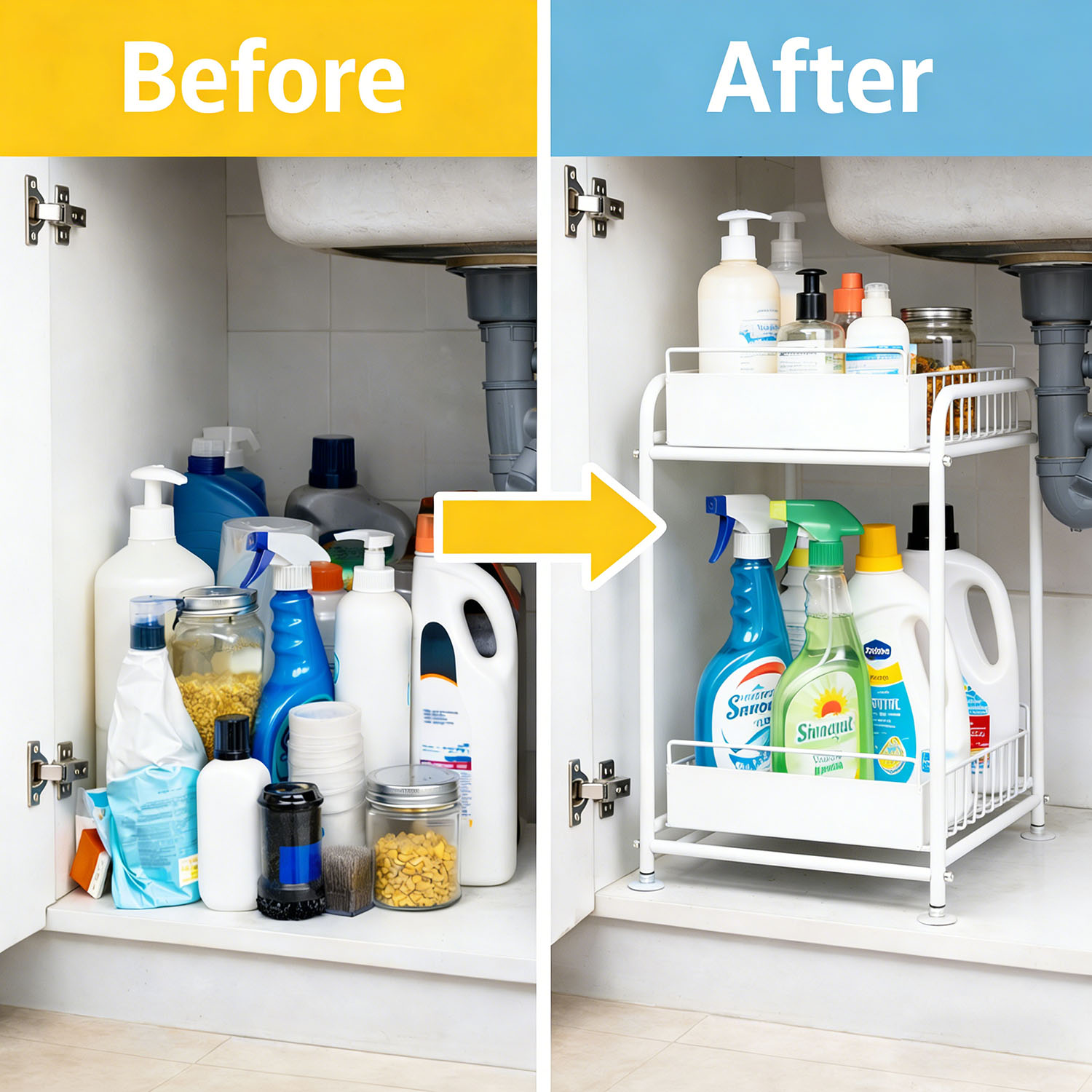 2 Tier Under Sink Storage Rack Kitchen Organizer Steel Frame with Removable view 7