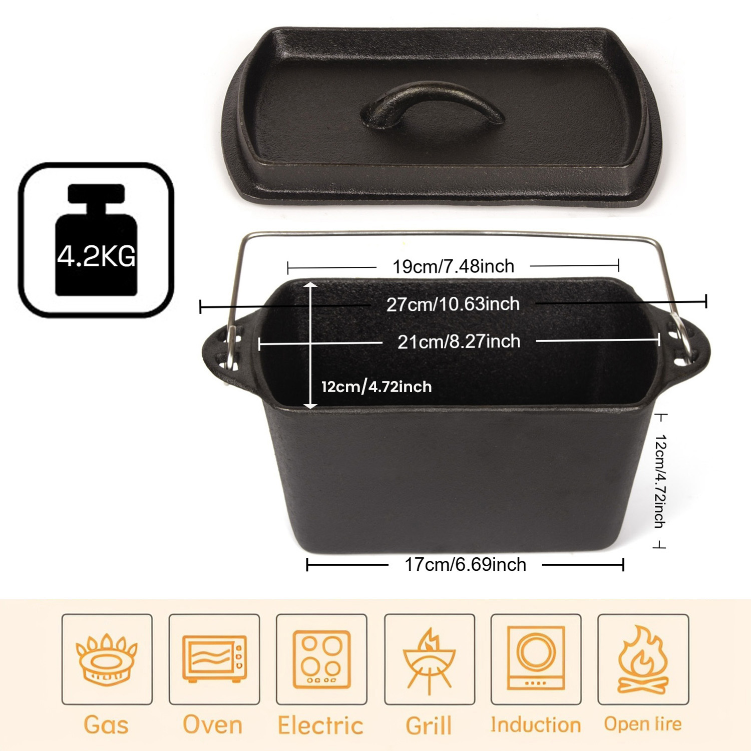 Cast Iron Bread Pan with Lid Non-Stick, Durable Loaf Pan for Perfect Baking view 7