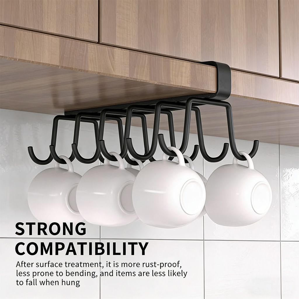Under Cabinet Mug Holder 12 Hooks No Drill Cup Rack Organizer for Kitchen view 4