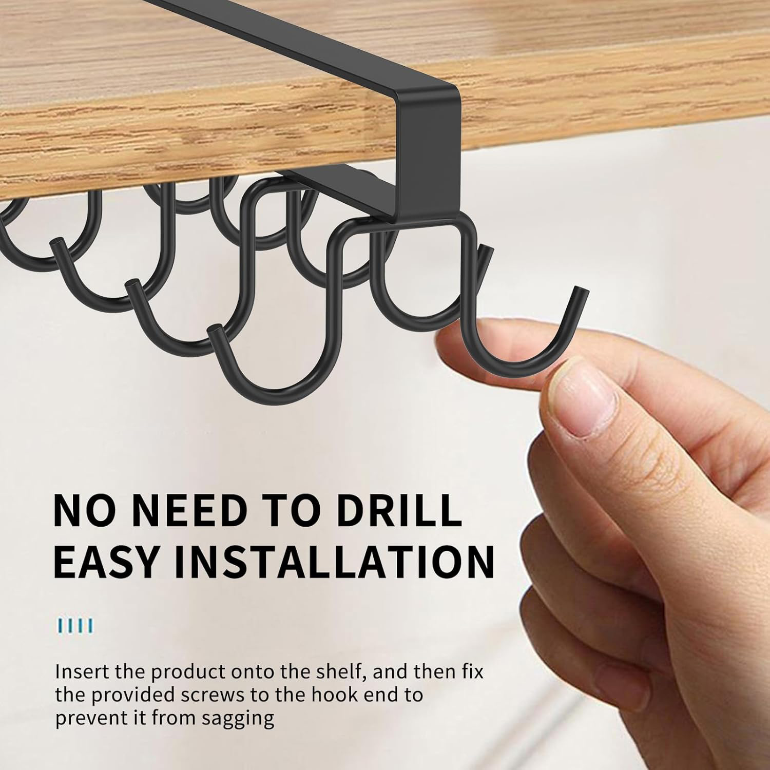 Under Cabinet Mug Holder 12 Hooks No Drill Cup Rack Organizer for Kitchen view 5