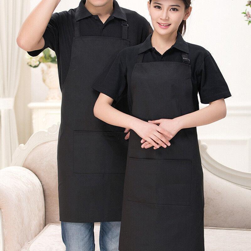 Apron with Pocket 2Pcs Chef Butcher Kitchen Cooking Baking Restaurant Wear - Black view 5