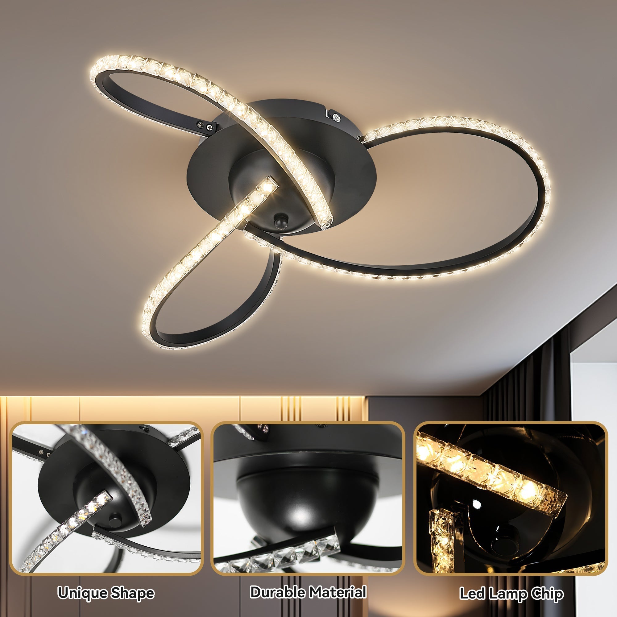 Irie Dimmable 3 Lights LED Ceiling Light - Black view 9