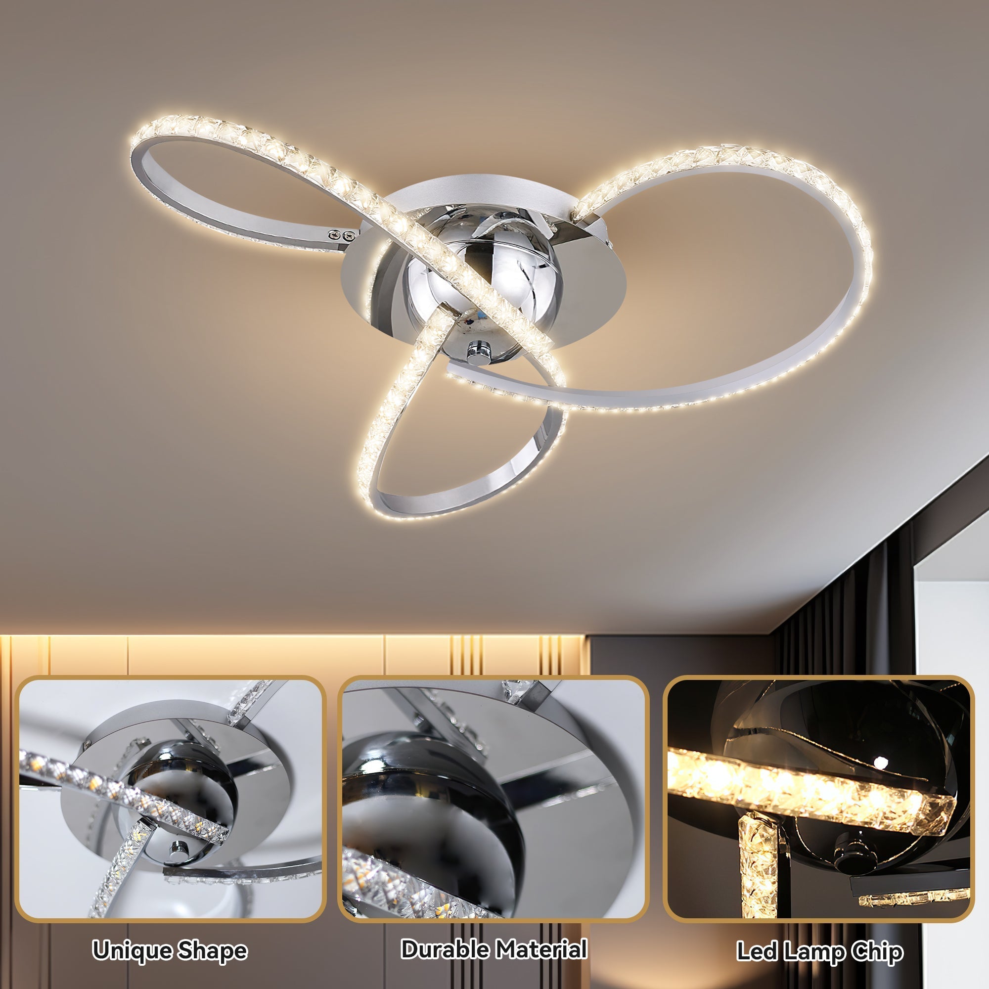 Irie Dimmable 3 Lights LED Ceiling Light - Chrome view 7