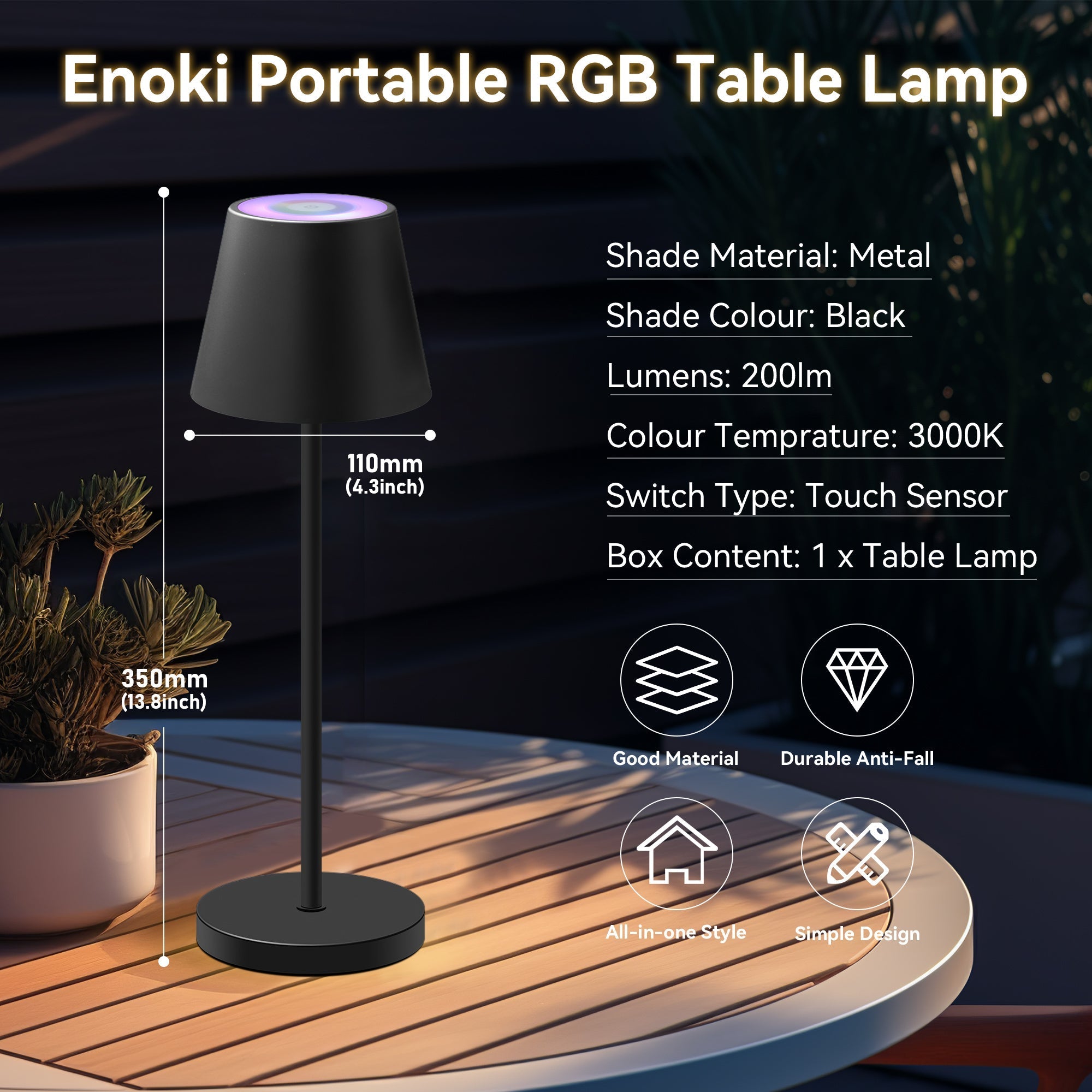 Enoki Portable RGB Table Lamp - Black view 8