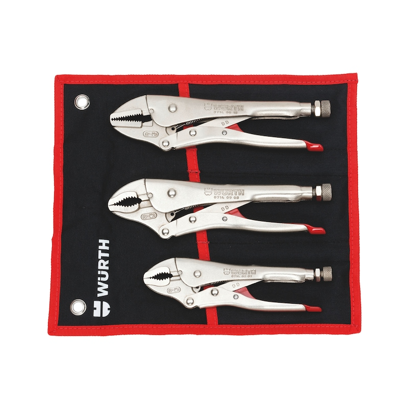 Wurth Locking Pliers Set 3 Piece Nickel Coated with Tool Roll Adjustable Clamp view 2