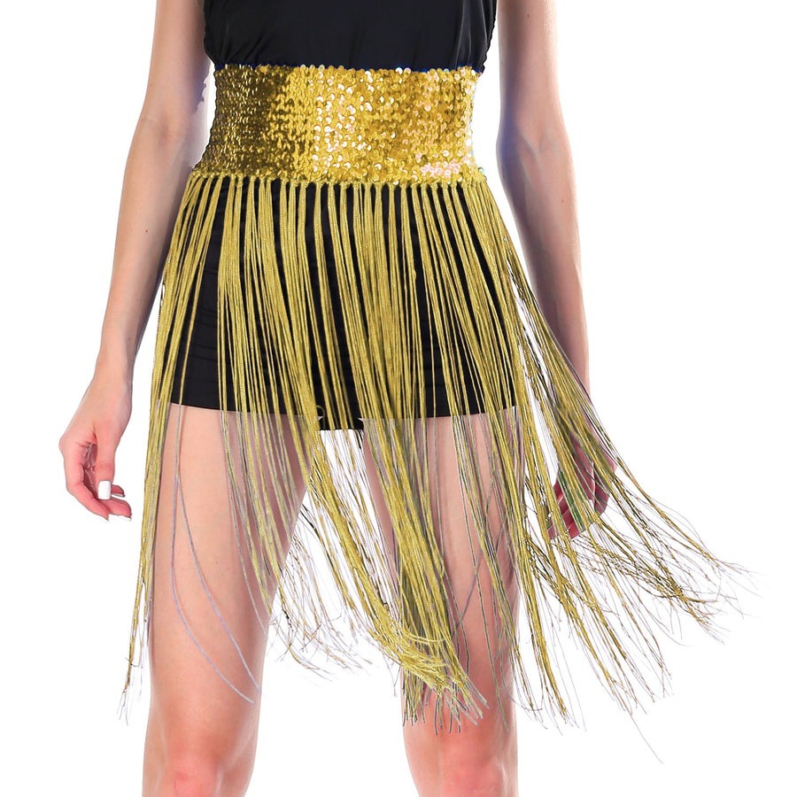 Sequin Belt w/Fringe Skirt Belly Dance Dancer Costume Party - Gold/Yellow — image 1