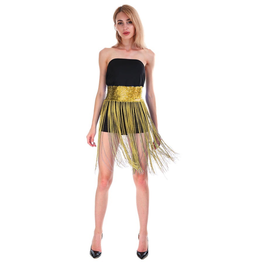 Sequin Belt w/Fringe Skirt Belly Dance Dancer Costume Party - Gold/Yellow view 3
