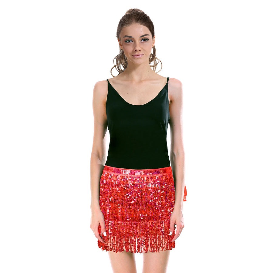Adult Sequin Fringe Skirt w/ Adjustable Tie Costume Party in Red — image 1