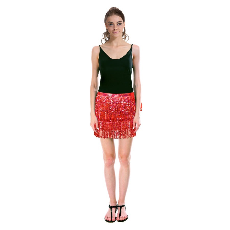 Adult Sequin Fringe Skirt w/ Adjustable Tie Costume Party in Red view 3