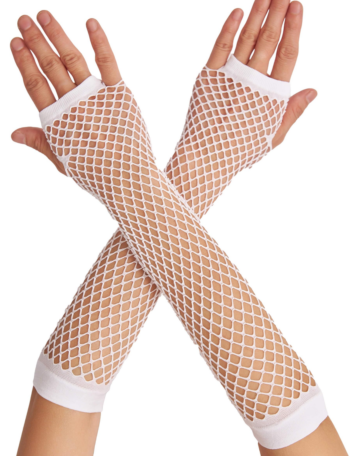12x Long Elbow Length Fishnet Gloves Fingerless 70s 80s Womens Costume Party view 2