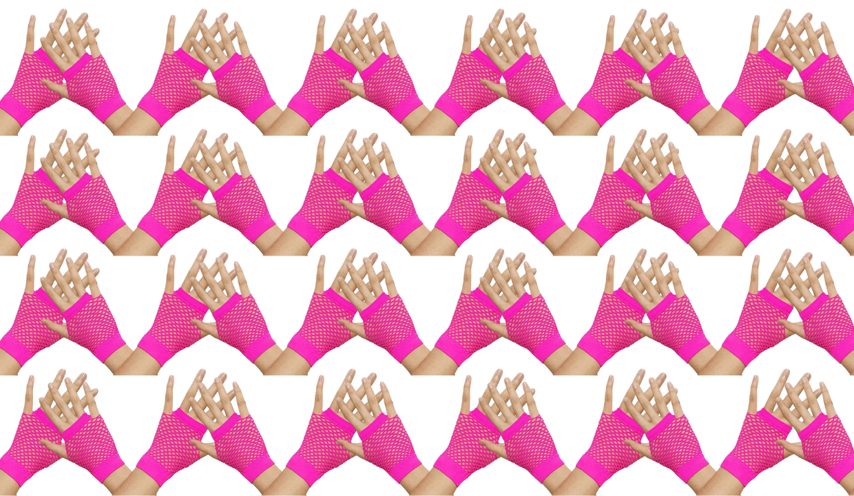 24 Pair Fishnet Gloves Fingerless Wrist Length 70s 80s Costume Party - Hot Pink view 2