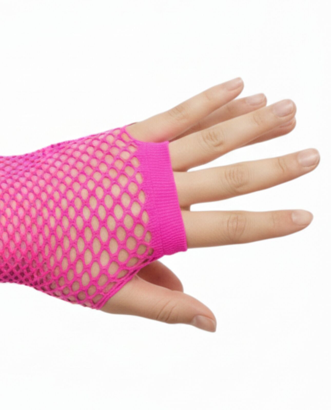 24 Pair Fishnet Gloves Fingerless Wrist Length 70s 80s Costume Party - Hot Pink view 3