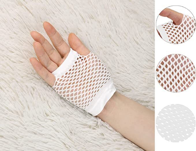 24 Pair Fishnet Gloves Fingerless Wrist Length 70s 80s Costume Party - White view 4