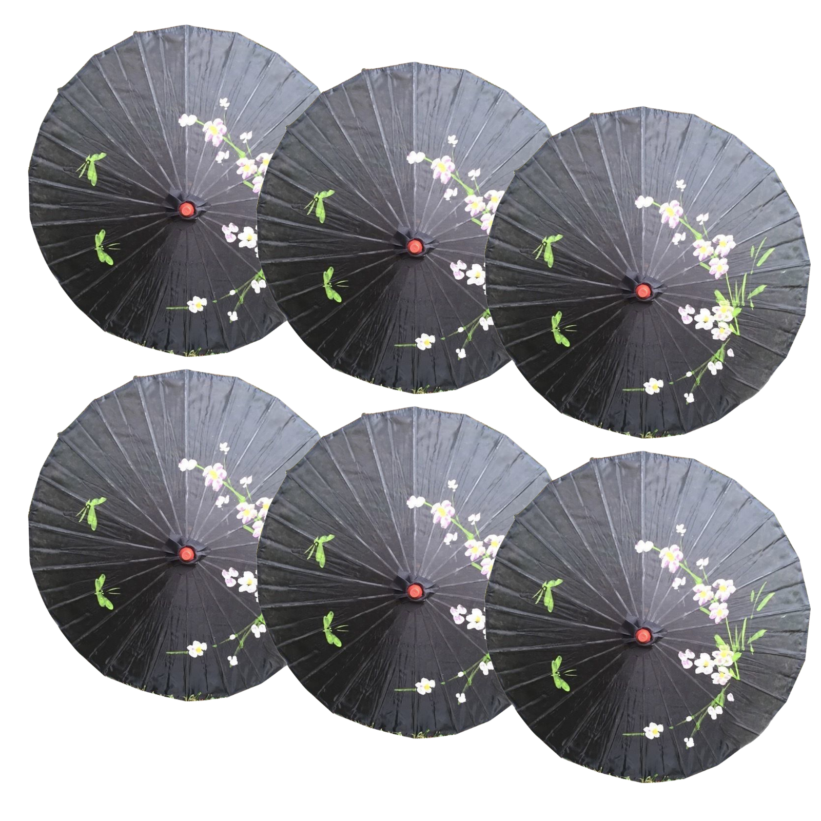 6x PARASOL UMBRELLA Chinese Japanese Bamboo Flower Pattern 80cm Large BULK - Black view 2