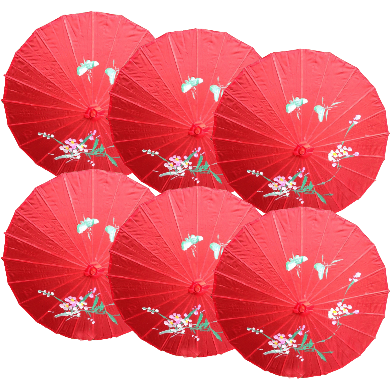 6x PARASOL UMBRELLA Chinese Japanese Bamboo Flower Pattern 80cm Large BULK - Red view 2