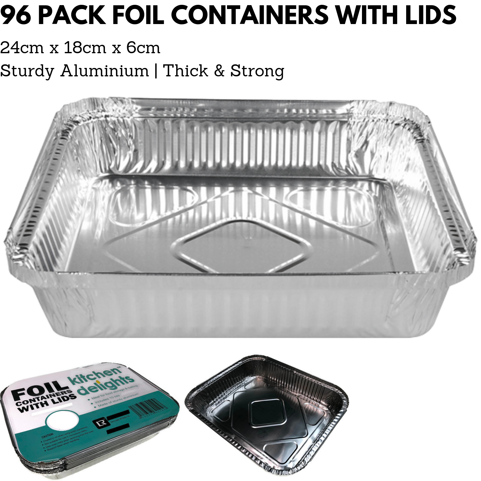 96x Aluminium Disposable Foil Food Container Trays Pans w/ Lids Covers Bulk view 6