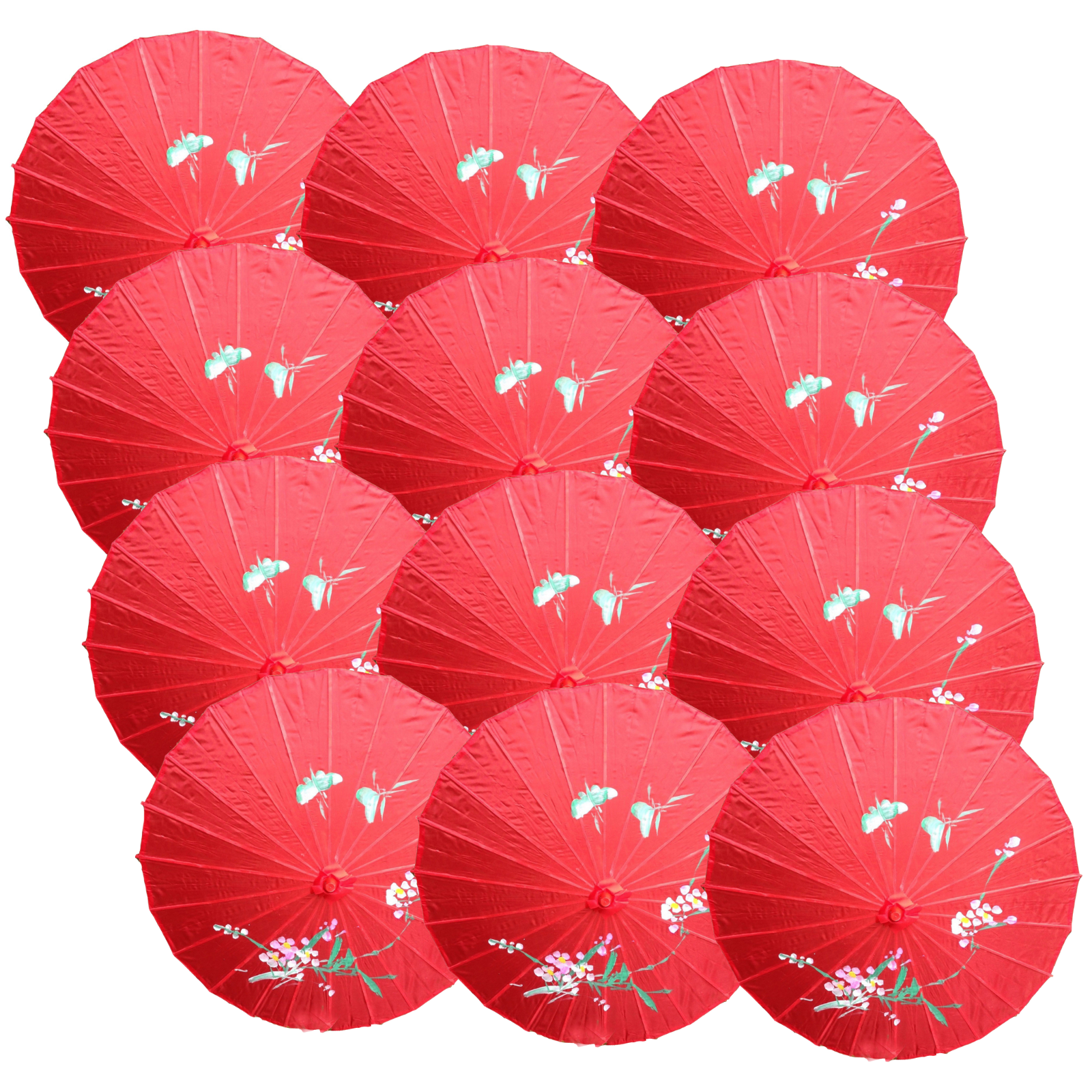 12x PARASOL UMBRELLA Chinese Japanese Bamboo Flower Pattern 80cm Large BULK - Red view 2