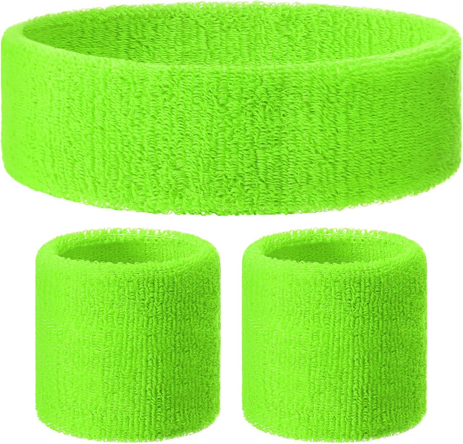 WRISTBAND & HEADBAND SET Tennis Terry Towelling Cotton Sweat Band - Fluro view 2